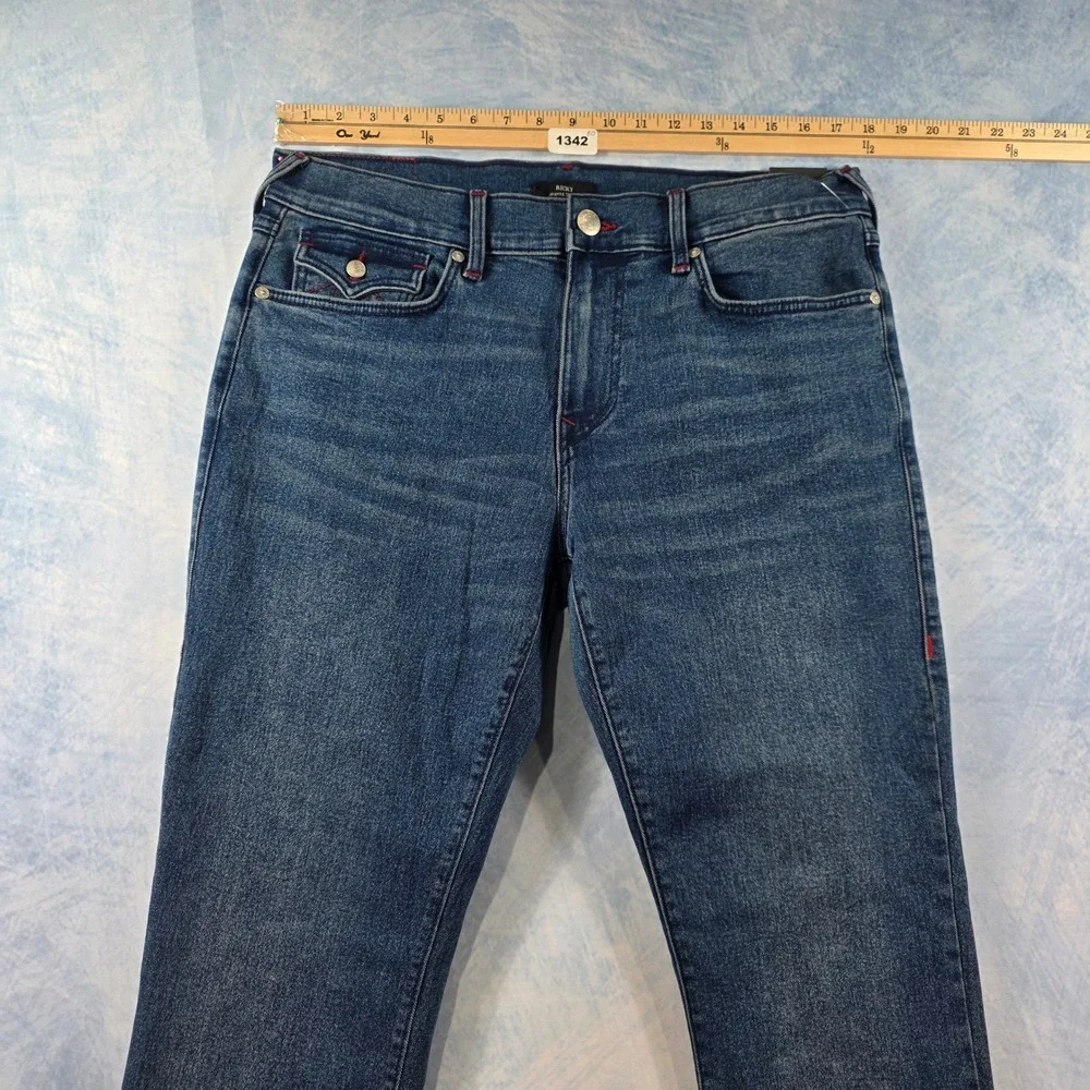 True Religion Ricky Relaxed Straight Jeans Blue Red Horseshoe Stitching Mens‎ 34